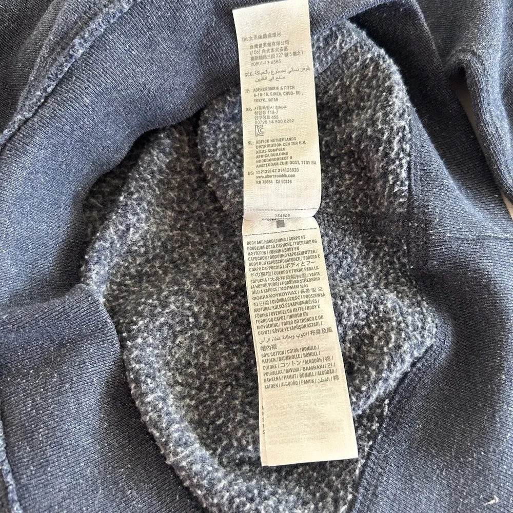 SOLD A&F Abercrombie & Fitch Sz S Navy Blue Logo Graphic Hoodie White Long Sleev - Picture 8 of 9